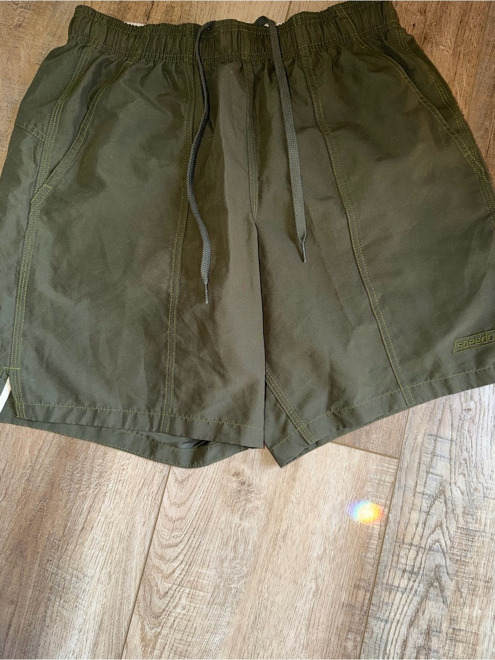 Speedo Olive Swim Trunks with Drawstring Waist